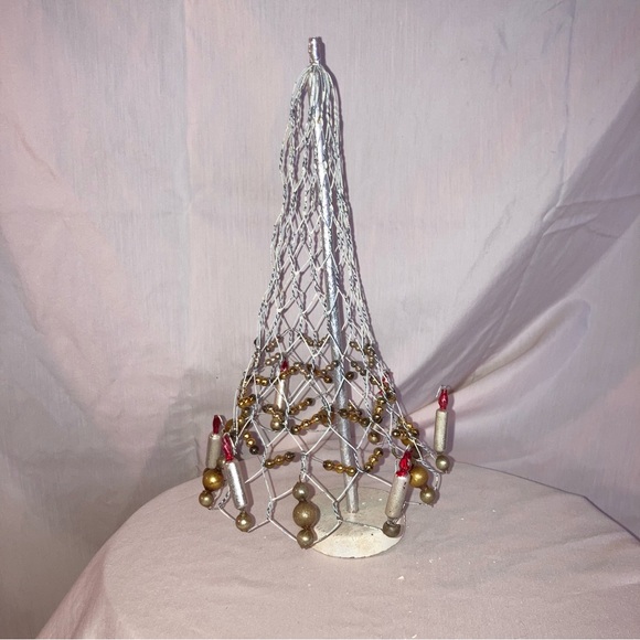 Antique mercury glass bead Christmas decorations mesh wire set 3 trees bells - Picture 9 of 9